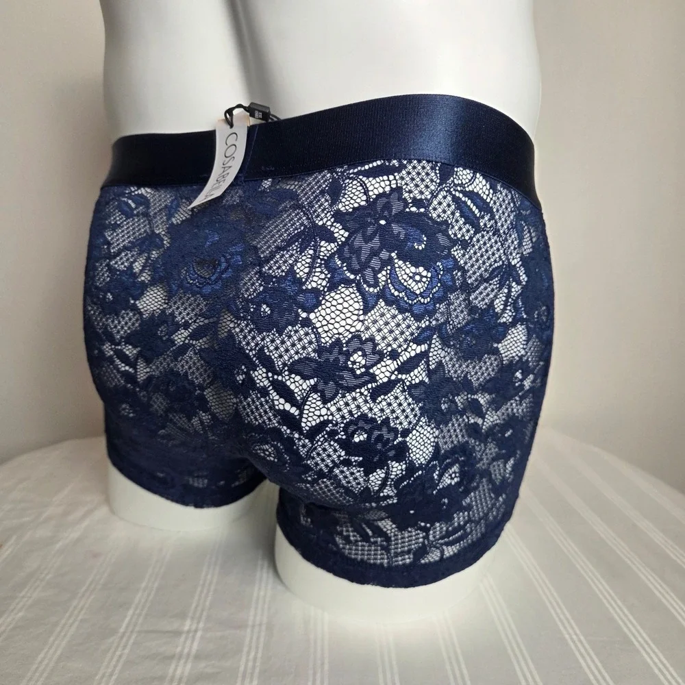 Cosabella Never Say Never Mens Lace Boxer Briefs Navy Blue Sheer Underwear